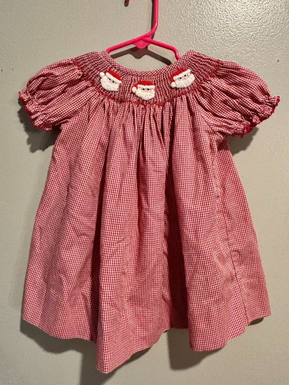Classic Whimsy Smocked Santa Gingham Dress - 9M